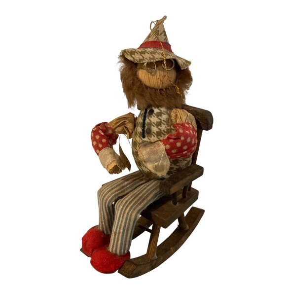 Vintage Rustic Corn Husk Bearded Man Rocking Chair Ornament - Picture 1 of 7